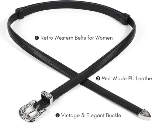 Miniatura 21 de SUOSDEY Cinturones ajustados occidentales de moda para mujer, cinturón de cuero ajustable para vestidos con hebilla vintage