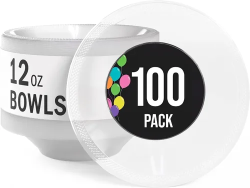 Miniatura 9 de Exquisite Party Solids - Cuencos desechables de plástico de 12 onzas para sopa de comida caliente, 100 unidades, para sopa, ensalada, cereales