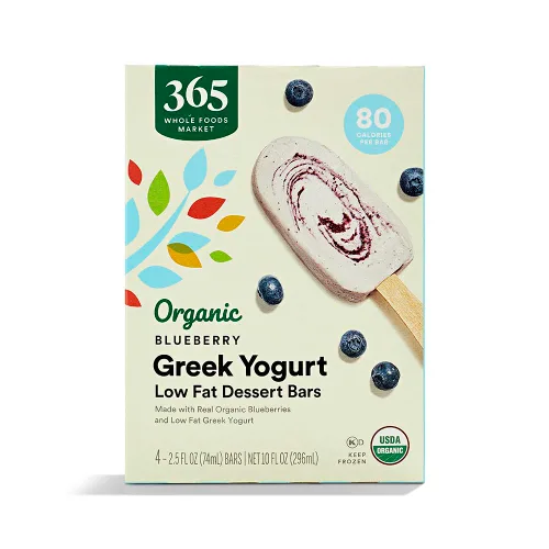 365 by Whole Foods Market, Frozen Yogurt Greek Blueberry Organic, 2.5 onzas líquidas, 4 unidades (paquete de 1)