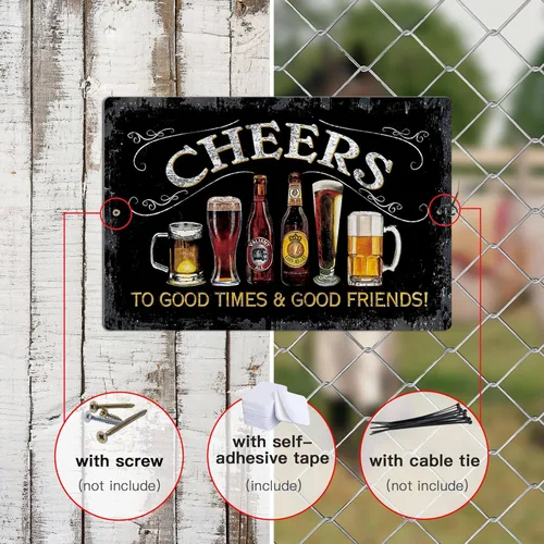 Miniatura 3 de Putuo Decor Letrero de estaño de metal Cheers, letreros de barra para bar en casa, pub, cueva de hombre, decoración de pared para buenos momentos ¡8
