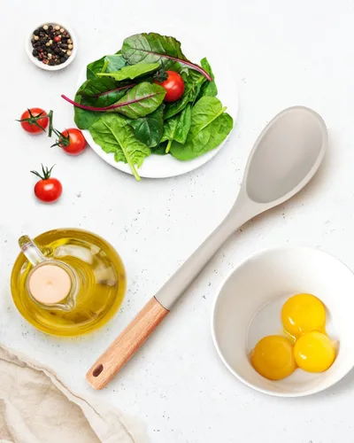 Miniatura 7 de Cucharas de cocina grandes de silicona, cuchara antiadherente con mango de madera maciza, cucharas de cocina de silicona resistentes al calor