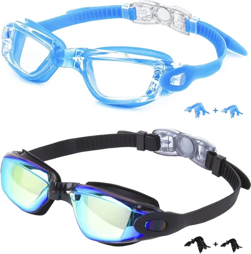 Miniatura 10 de Gafas de natación para niños, paquete de 2 gafas de natación antivaho a prueba de fugas, gafas de natación para niños de 3 a 14 años de edad Negro