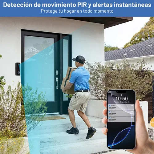 Miniatura 3 de Timbre de puerta inalámbrico, video de la cabeza a los pies, no requiere suscripción, vista en vivo HD 2K, conversación bidireccional, timbre