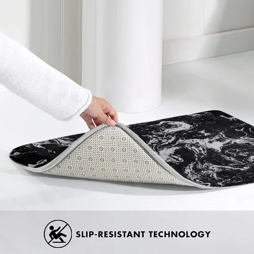 Miniatura 5 de Alfombra de baño con textura de mármol blanco y negro, antideslizante, lavable a máquina, alfombra de ducha para decoración del hogar, tapetes