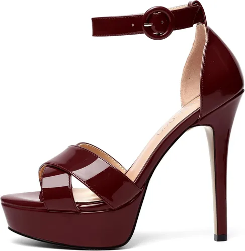 Miniatura 9 de MODENCOCO Sandalias de boda con correa de tobillo sexy para mujer, con plataforma y puntera abierta, tacón de aguja y tacón alto, zapatos de vestir