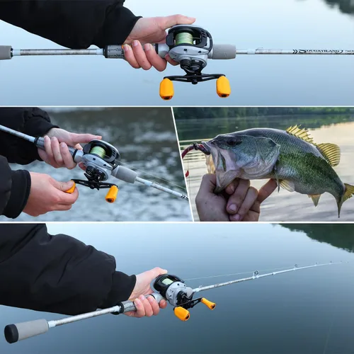 Miniatura 9 de Combos de caña de pescar giratoria y carrete Sougaiyang con manillas vacías de grafito de 2 piezas para pesca de bass Casting con zurdos