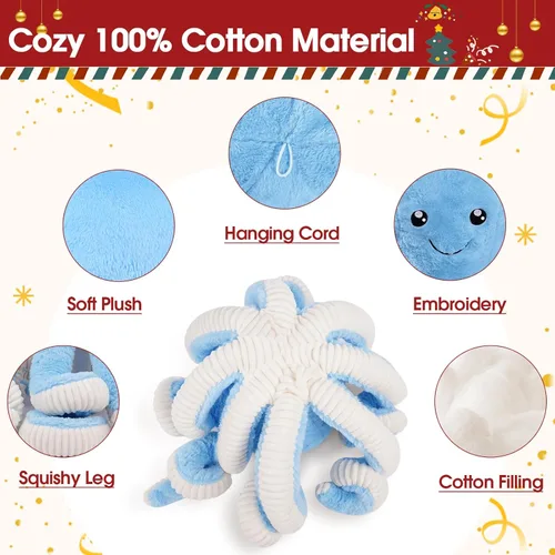 Miniatura 5 de DENTRUN Animales de peluche de pulpo, muñeca de pulpo gigante de peluche para jugar, juguetes para niños, niñas, niños, adultos, cumpleaños, Azul