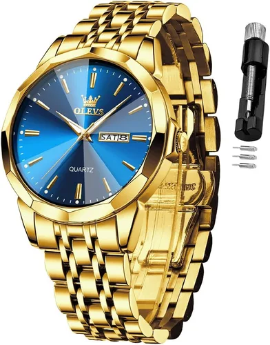 Miniatura 8 de OLEVS Watch for Men Diamond Business Dress Analog Quartz Stainless Steel Waterproof Luminous Date Two Tone Luxury Casual Wrist Watch Blue
