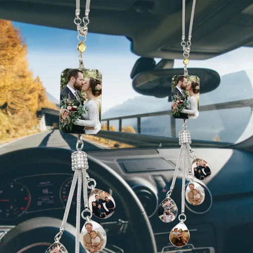 Miniatura 11 de WERWAES Los accesorios personalizados personalizados del espejo retrovisor del coche personalizan el colgante colgante de cristal de la foto