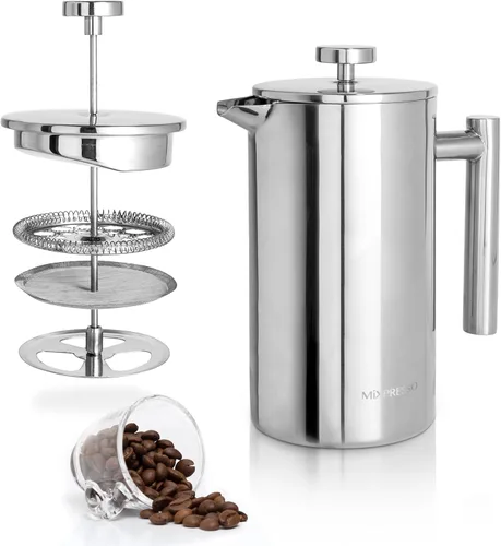 Miniatura 11 de Mixpresso Cafetera de Prensa Francesa de Acero Inoxidable Verde 26 Oz 770 Ml, Prensa Francesa de Acero Inoxidable con Aislamiento de Doble Pared