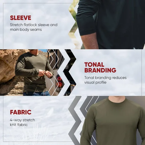 Miniatura 3 de Vertx Mens Long Sleeve Tactical T Shirt, Athletic Workout Hunting Hiking Sport, Pull On Longline Style, Semi Compression Fit