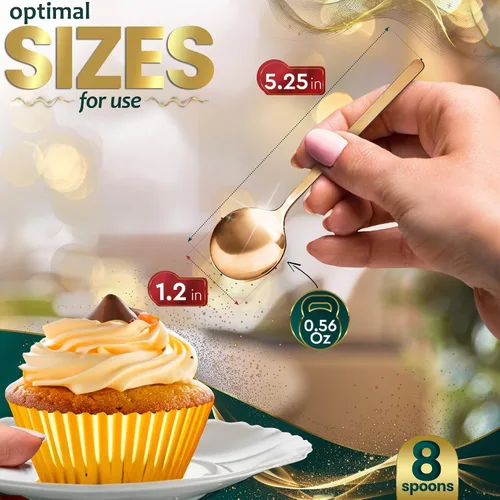 Miniatura 2 de Cucharas de café doradas de 5 pulgadas, 8 cucharas de té doradas de 5.25 pulgadas, cucharas de café pequeñas para cafetería, cucharas de café