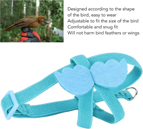 Miniatura 6 de PerGar Parrot Bird - Correa de arnés para pájaros, cuerda de entrenamiento ajustable de nailon antimordidas, correa de tracción para mascotas al Azul