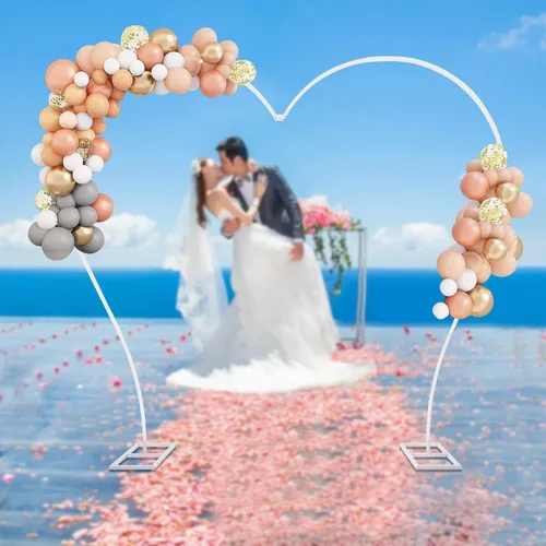 Miniatura 4 de Soporte de arco de globos de 7.7 pies de metal para arco de boda, soporte de telón de fondo, arco de corazón, decoración de fondo floral para Blanco
