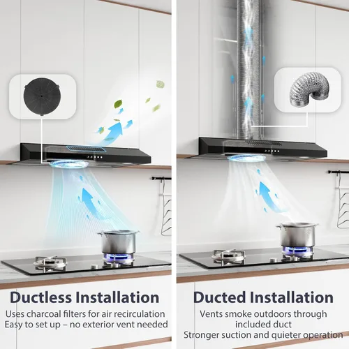 Miniatura 7 de Campana extractora de 30 pulgadas para debajo del gabinete, campana extractora de cocina convertible con conducto/sin conducto, ventilación ultra