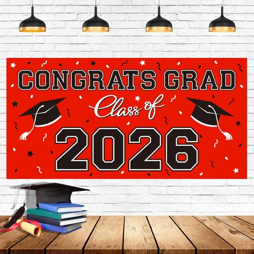 Miniatura 8 de Telón de fondo de plástico para fiesta de graduación 2026, 65 x 32.7 pulgadas, pancarta de felicitaciones graduadas en negro, decoraciones de clase