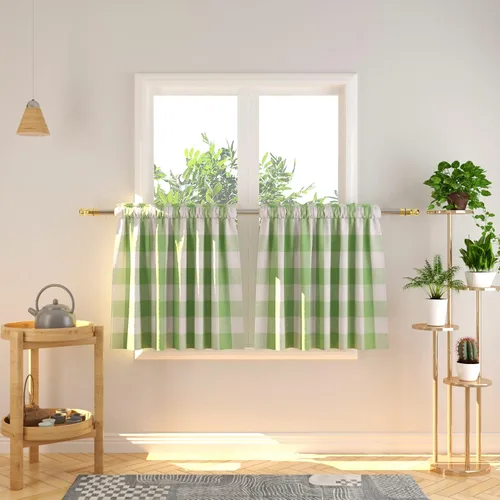 Miniatura 249 de Cenefas de cortina para ventana de 16 pulgadas de largo, 2 paneles de cuadros búfalo, cortinas pequeñas con bolsillo para barra, estilo clásico
