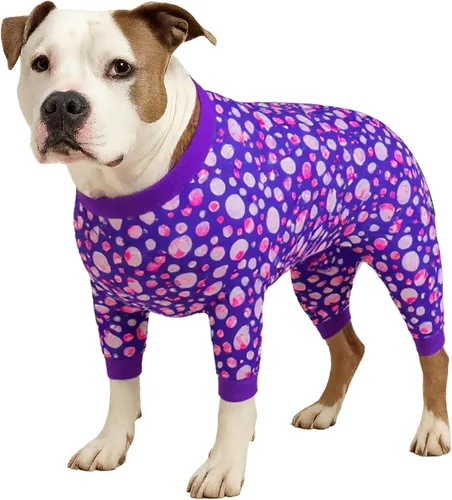 Miniatura 10 de LovinPet Sudadera para perro, tela elástica ligera, estampado de dinosaurio verde oscuro, protección solar, camisa para aliviar la ansiedad
