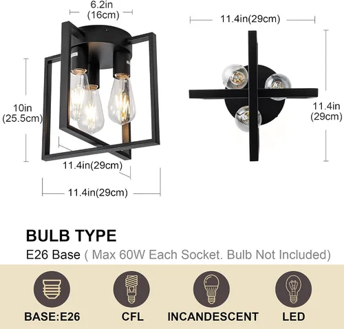 Miniatura 3 de Lámpara de techo negra de 3 luces, accesorios de iluminación industriales de cocina estilo granja para pasillo, recámara, baño, entrada