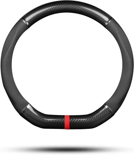 Ergocar Funda antideslizante para volante de automóvil, protector deportivo en forma de D, fibra de carbono y cuero PU, universal para diámetro de