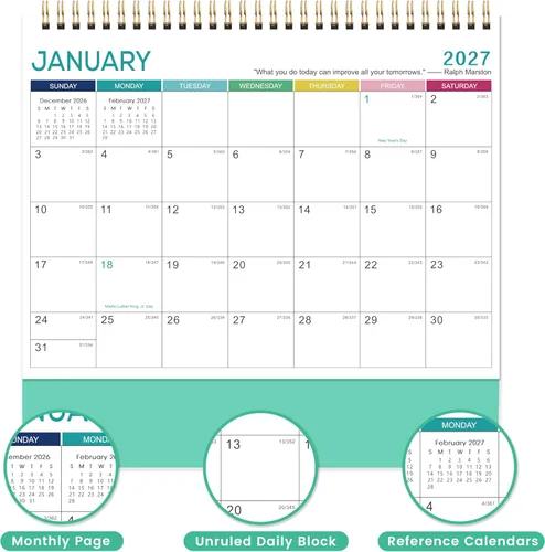 Miniatura 5 de Calendario de escritorio 2026-2027, calendario 2026-2027, julio de 2026 a diciembre de 2027, 9.8 x 8.3 pulgadas, calendario de escritorio con tapa