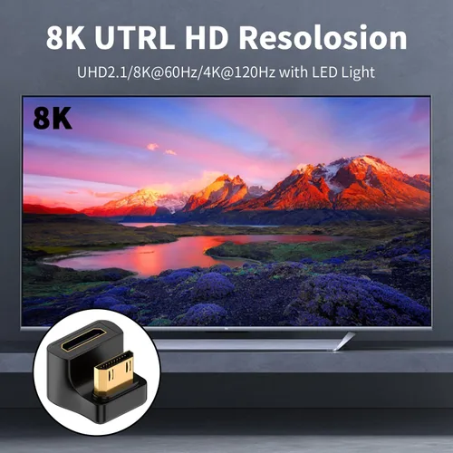 Miniatura 7 de Duttek Adaptador Mini HDMI de 180 grados [video 8K @60Hz, 4K @144Hz, 48Gbps] Adaptador Mini HDMI macho a hembra de ángulo ascendente para cámara