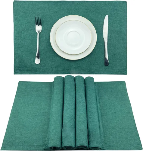 Miniatura 32 de Weabetfu Juego de 4 manteles individuales de tela resistentes al calor, manteles individuales de algodón y lino, lavables a máquina, manteles