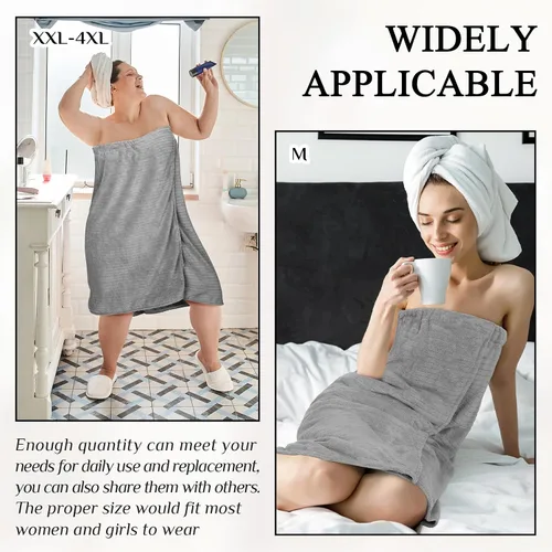 Miniatura 10 de Tigeen 2 toallas para mujer, bata de spa ligera a rayas con cierre ajustable, parte superior elástica, bata de baño suave para spa