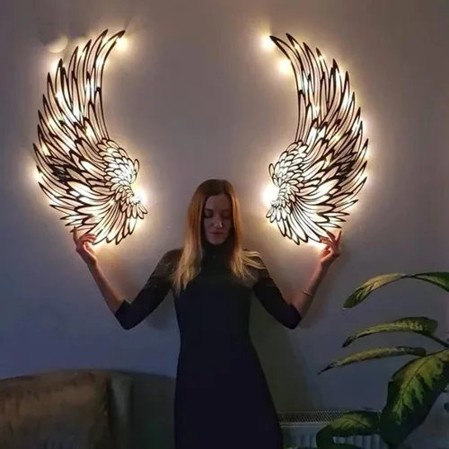 Decoración de pared de alas de ángel de metal grandes, escultura de pared de alas de ángel LED, arte de alas brillantes para colgar en la pared para