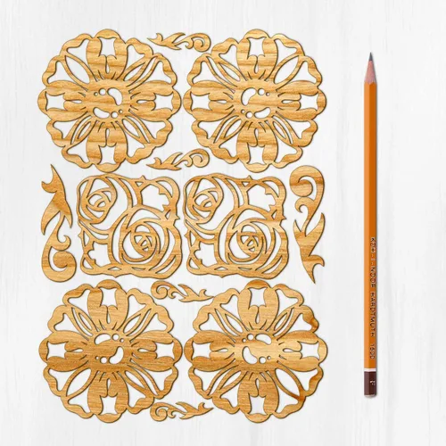 Miniatura 21 de Ajoure Lasercut Embelishments # Art Nouveau - Marcos de borde con patrón floral, chapa vintage, madera aglomerada, silueta de madera contrachapada
