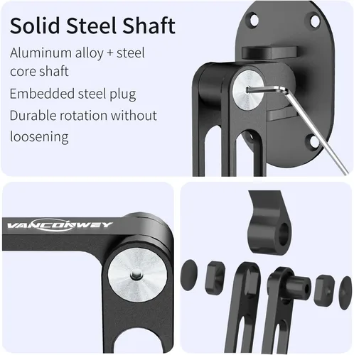Miniatura 7 de soporte de pared para iPad, giratorio y basculante, soporte de pared para tableta de aluminio, base de rotación 360°, ajustable y plegable