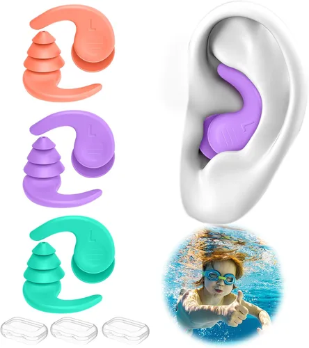 Tapones para los Oídos de Natación para Niños, 3 Pares Impermeables Reutilizables de Silicona Tapones para los Oídos de Natación Infantil para Nadar