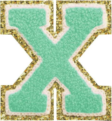 Miniatura 51 de Parches de letras termo-adhesivas de felpilla para chaquetas, parches de letras universitarias con brillantina para planchar en la letra azul A