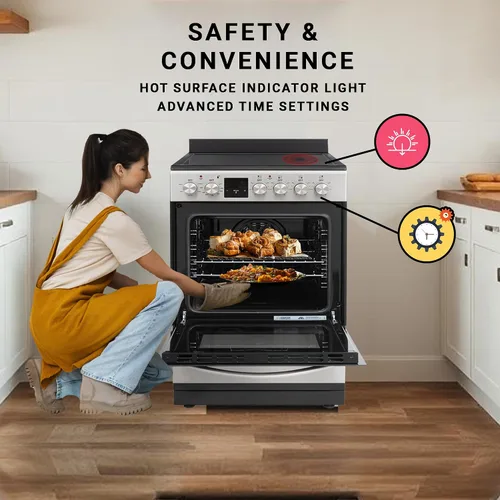 Miniatura 9 de Equator - Cocina eléctrica de 20 pulgadas con horno de convección y freidora de aire, 4 quemadores de cerámica, diseño compatible con ADA, estufa