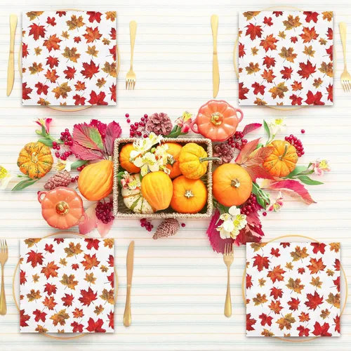 Miniatura 6 de Whaline 80 servilletas de papel de Acción de Gracias, hojas de arce, servilletas desechables de hojas de otoño, servilletas de almuerzo