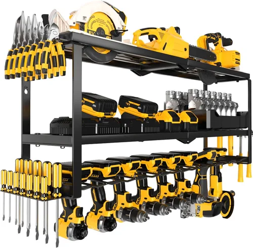 Miniatura 11 de MOOMSINE Organizador grande de herramientas eléctricas con estación de carga, estante de almacenamiento de metal de 400 libras con 8 soportes