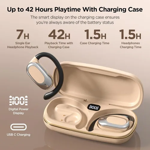 Miniatura 2 de Auriculares inalámbricos de oreja abierta, auriculares de conducción de aire con micrófono, tiempo de reproducción de 42 horas, llamadas claras