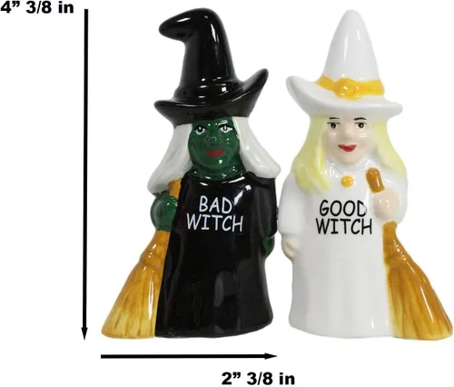 Miniatura 3 de Ebros Gift Fuerzas del bien y del mal Elphaba VS Glinda Brujas que llevan escobas con salero y pimentero, juego de figuras de cerámica con tapones