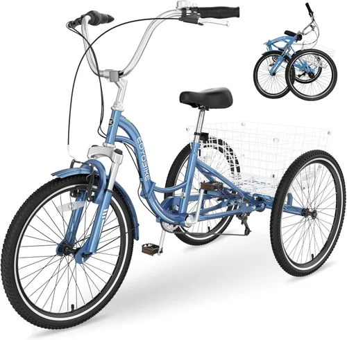 Miniatura 9 de Slsy Triciclos plegables para adultos, triciclos plegables para adultos de 7 velocidades, 20, 24, 26 pulgadas, 3 ruedas con triciclo plegable