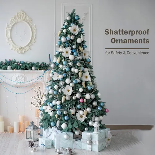 Miniatura 6 de 34 piezas Adornos de bola de Navidad azul bebé irrompibles de plástico para árbol de Navidad, decoraciones para fiesta de Navidad, oficina en casa