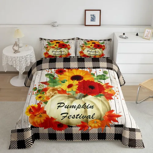 Miniatura 31 de Juego de edredón de calabaza de otoño tamaño individual para niños y niñas, juego de ropa de cama para niños, mujeres y hombres, ultra suave