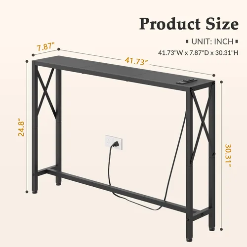 Miniatura 3 de Gewudraw Mesa consola de 41.7 pulgadas con tomacorriente, mesa estrecha detrás del sofá, diseño industrial delgado para pasillo, entrada, sala