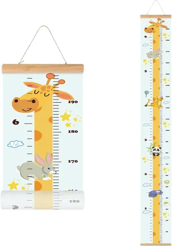 Miniatura 17 de Tabla de crecimiento para niños, marco de madera, lienzo de tela, regla de medición de altura de bebé a adulto para decoración de habitación