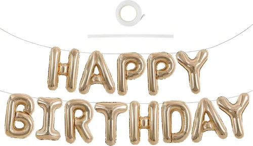 Miniatura 23 de TONIFUL Pancarta de Globos Negros de Feliz Cumpleaños de 16 Pulgadas con Letras de Papel de Aluminio Mylar, Cartel Banderín Reutilizable