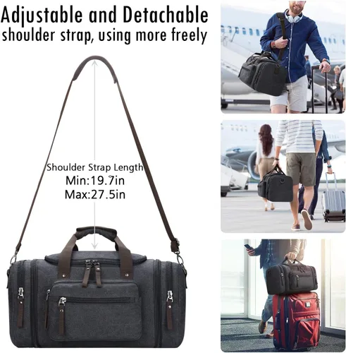 Miniatura 4 de Bolsa de viaje para hombre (lona, bolsa de fin de semana), Negro), A-001
