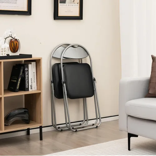 Miniatura 9 de LDAILY Silla plegable, silla plegable de metal, paquete de 2 con cojín acolchado y asa portátil, sillas de comedor apilables con respaldo cómodo