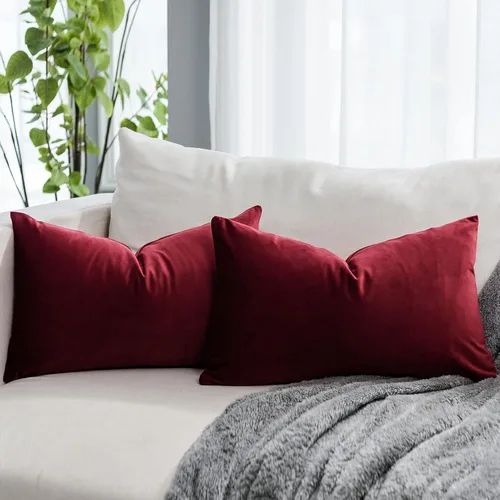 Miniatura 12 de Juego de 2 fundas de almohada decorativas de terciopelo de 14 x 14 pulgadas con cremallera, fundas de cojín cuadradas suaves y lisas de lujo