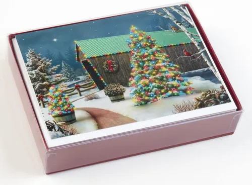 Miniatura 2 de Caja de tarjetas de Navidad con luz de país, 15 tarjetas y 16 sobres de papel de aluminio