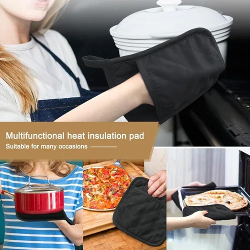 Miniatura 4 de Juego de 2 almohadillas de algodón y neopreno para horno con bolsillo de 8 x 8.5 pulgadas, juego de almohadillas calientes de doble función