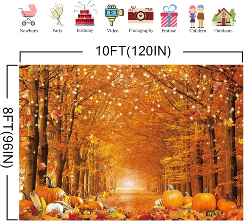 Miniatura 5 de Telón de Fondo de 3x2.4m Hojas de Arce Calabaza para Fotografía de Otoño Decoraciones de Fiesta al Aire Libre Día de Acción de Gracias Telón